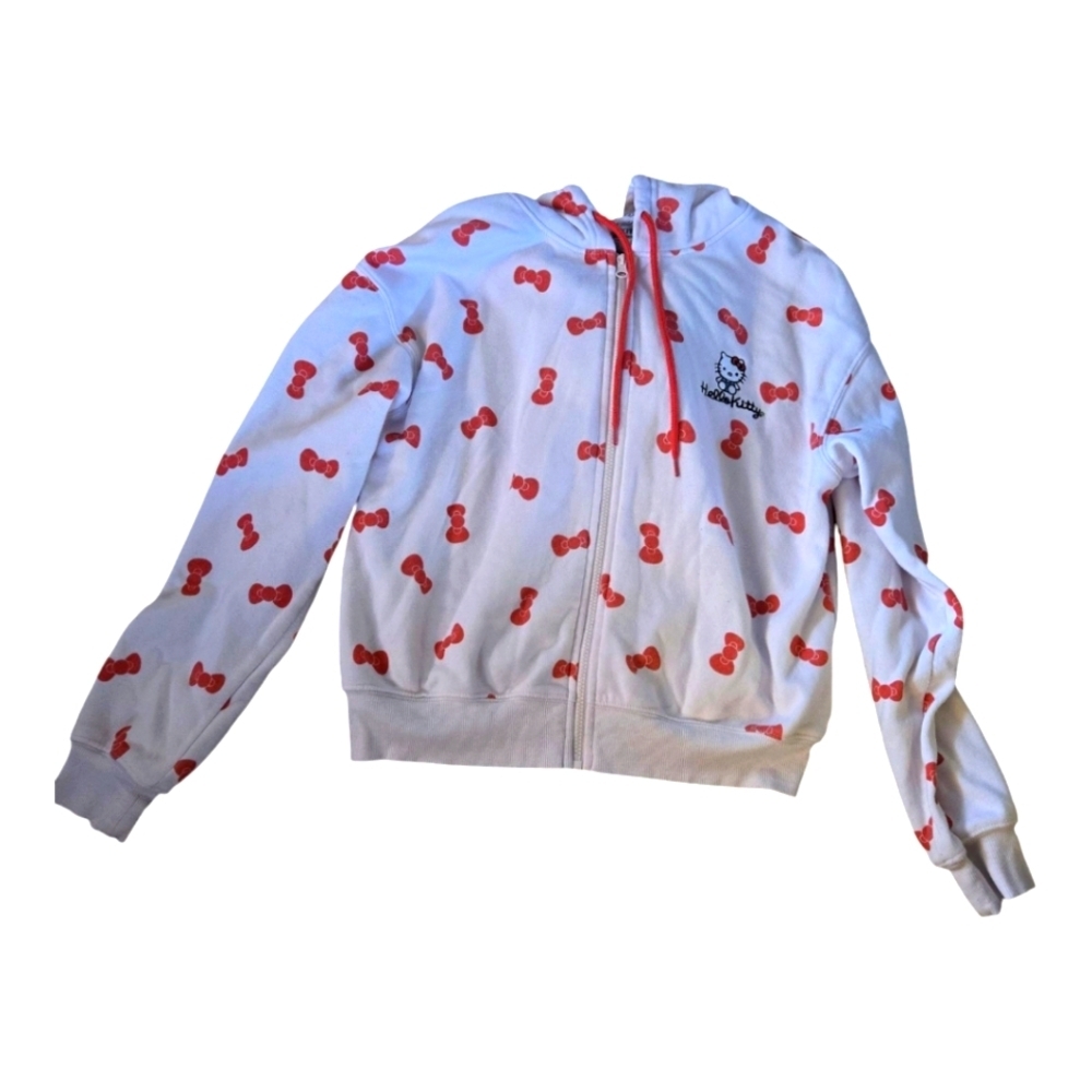 White Hoodie with Red Bow Pattern hello kitty size medium